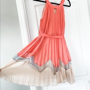 Coral dress. Halter top and waist tie